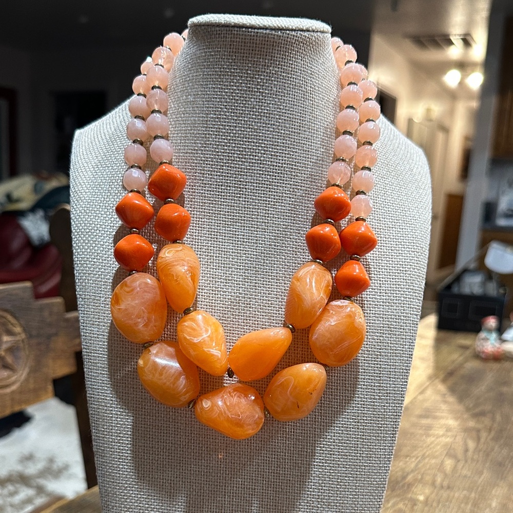 Elegant Layered Flavors of Orange  Bead Necklace Just In Time For Fall